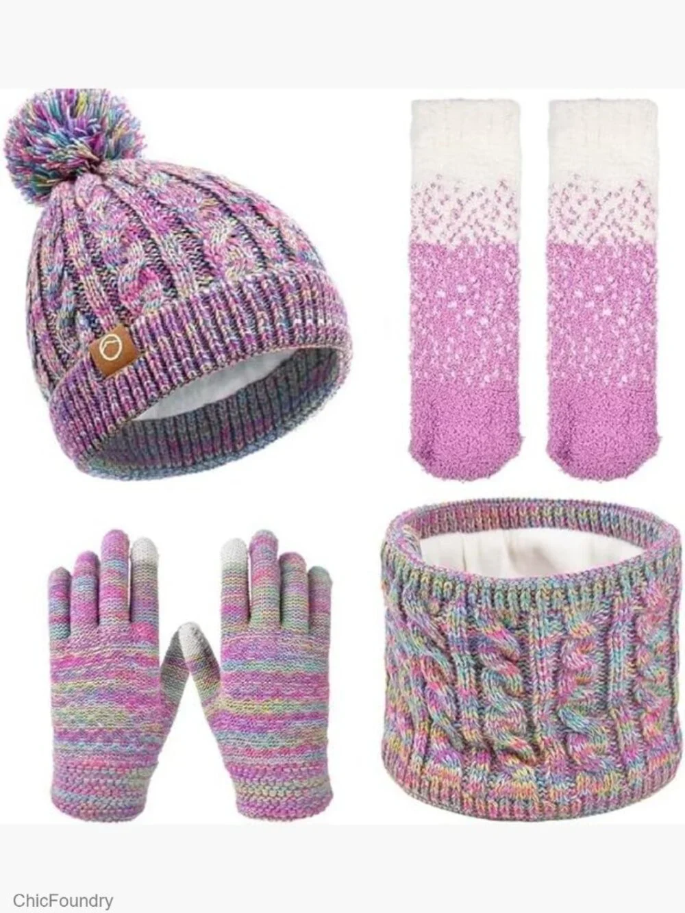 Kids Winter Hat Gloves Set - 4 Pcs Fleece Lined Beanie Scarf Mittens Socks for
